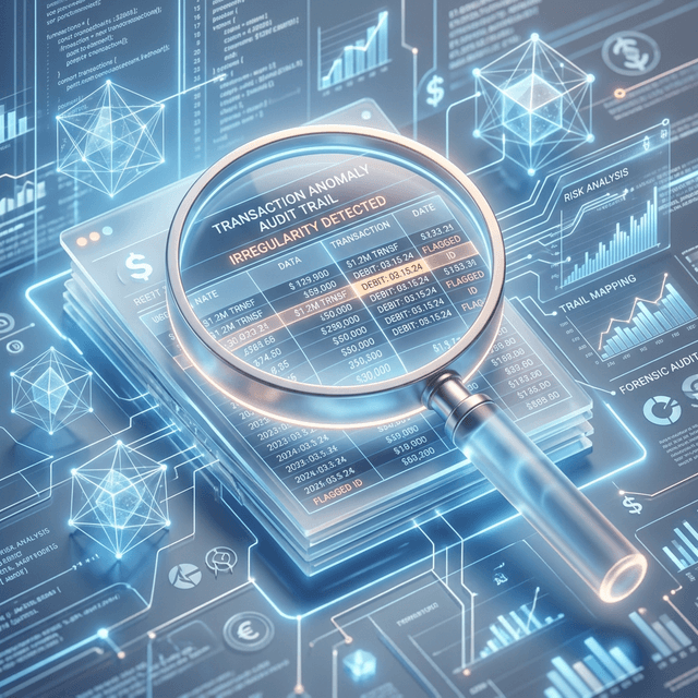 Abstract 3D rendering representing forensic financial investigation and digital ledger analysis