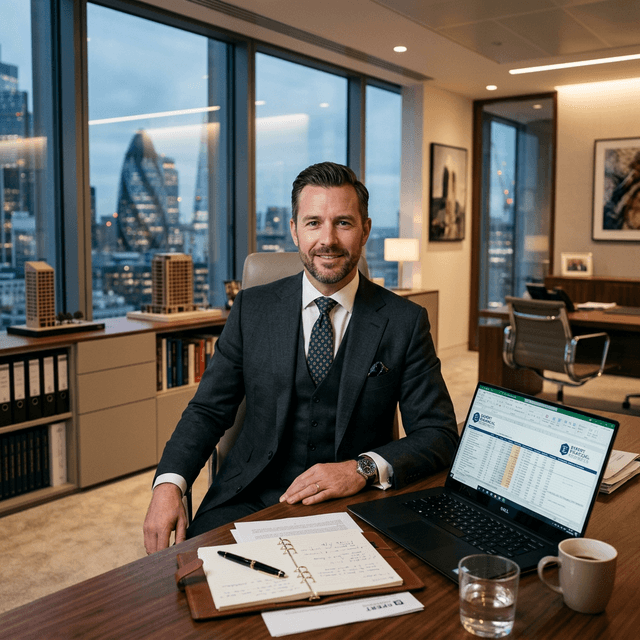 European man professional forensic accountant in an elegant modern office